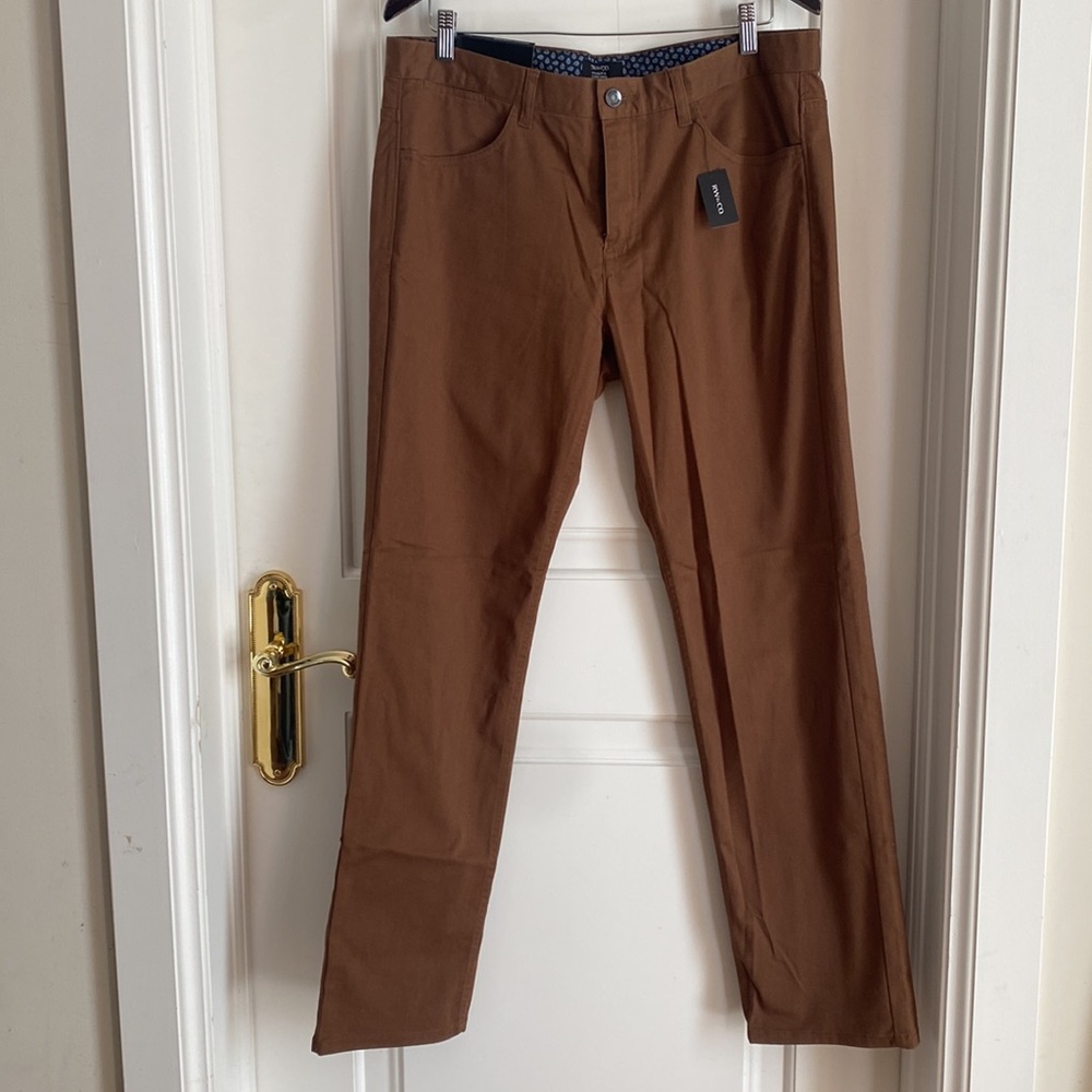 NWT Mens RW&CO Straight Fit Brown Pant 34X32 Cotton